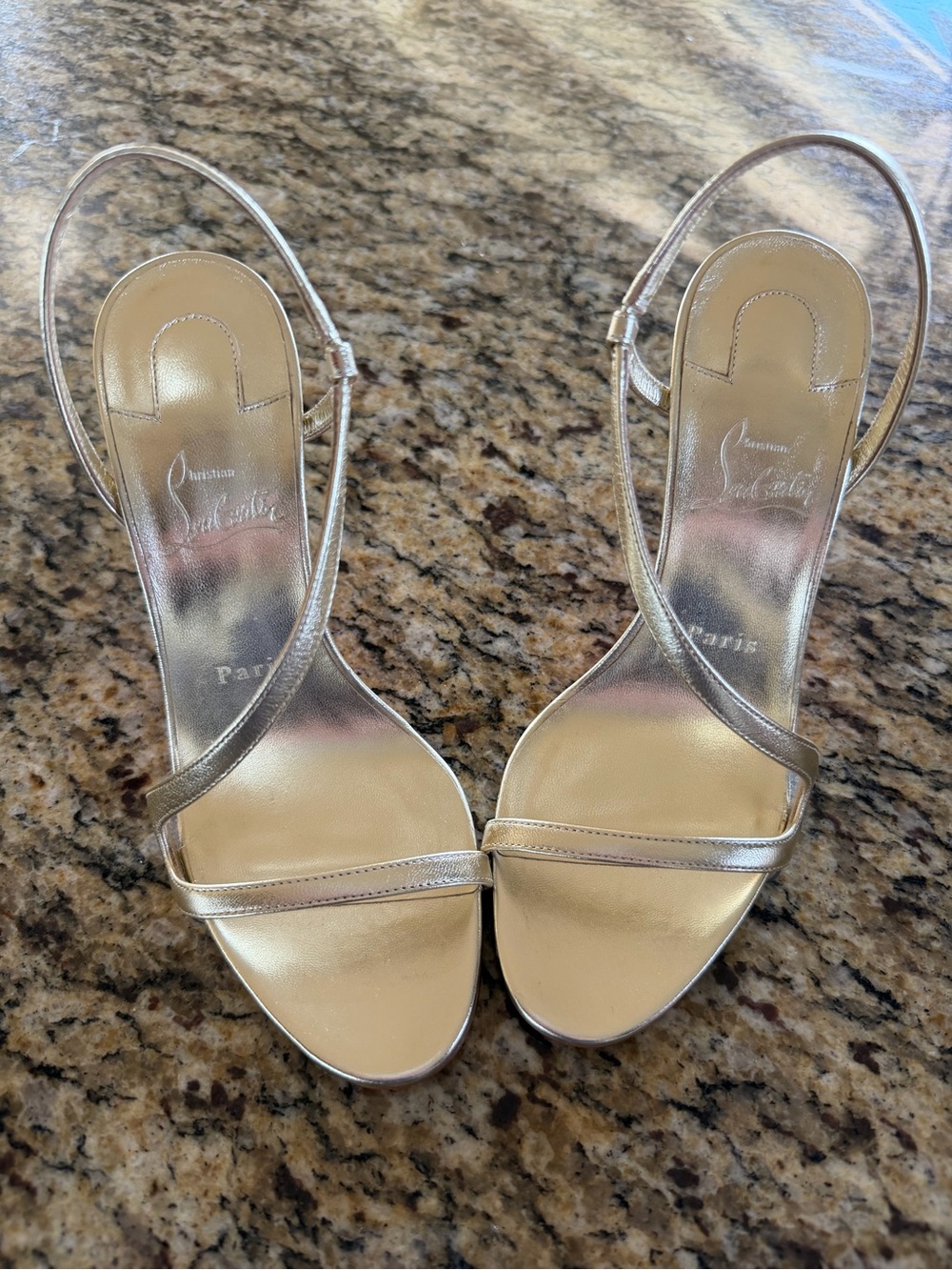 Christian Louboutin Gold Metallic Slingback Heels | Size 37